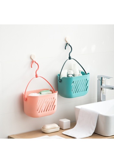 Yunboo Duvar Tipi Mutfak Banyo Organizer Plastik Dolap, Çeşitli Eşyaları Saklamak İçin Pratik Taşınabilir Depolama Sepeti Pembe Pembe