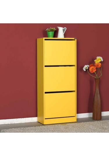 Flat Duo 3 Katlı Ayakkabılık Dolabı - Hardal