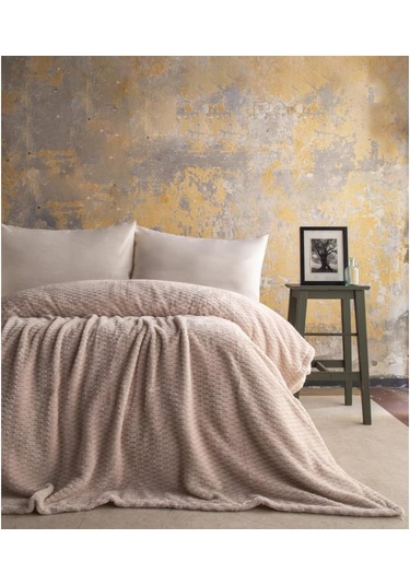 Ap Jakarlı Çift Kişilik Ekru Trusty Battaniye 200 220 Ekru