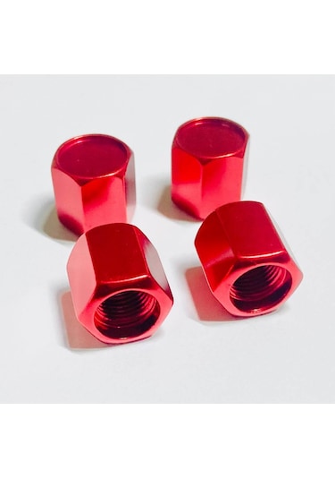 Tüm Araçlara Uyumlu Alüminyum Sibop Kapağı 4'lü Set Kırmızı