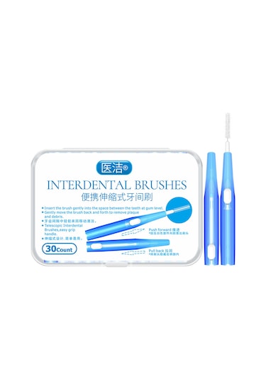 Wezone Diş Arası Temizleyici 30'lu Set - Ortodontik Fırça, Diş Telleri Ve Diş Arası Bakımı İçin Pratik Çözüm 0.7mm Mavi