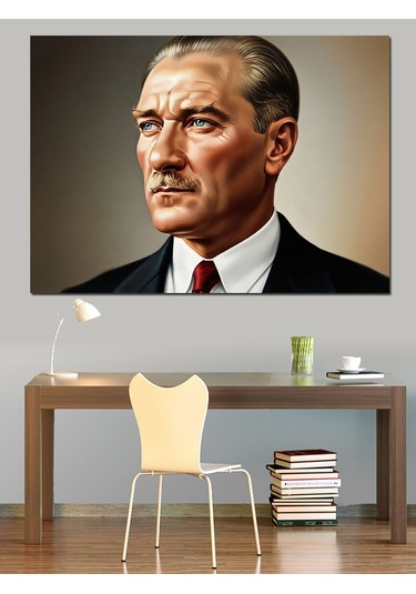 Ciddi Bakışlı Mustafa Kemal Atatürk Dekoratif Kanvas - Mdf Ahşap Tablo