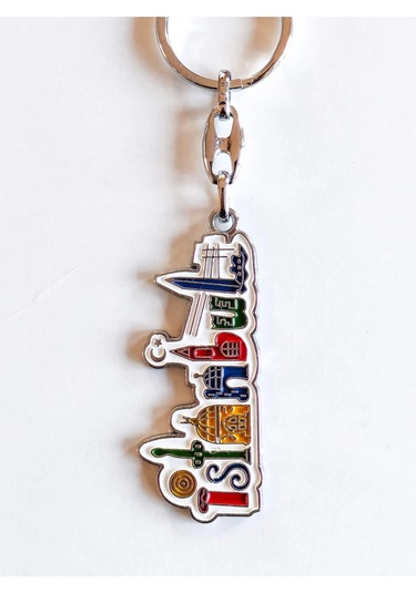 Moncuk Design Beyaz Zemin Üzerine Renkli İstanbul Yazan Metal Anahtarlık