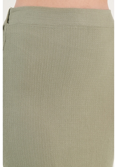 Lela Yüksek Bel Yırtmaçlı Dar Kesim Midi Bayan Etek 5865600 Olive