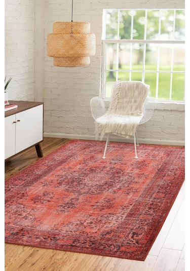 Blues Vintage Desenli Dokuma Taban Dekoratif Kırmızı Halı (Al 131
