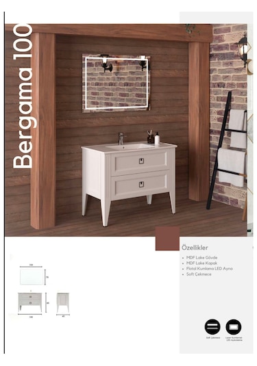Evros Bergama 100 Cm Banyo Dolabı Beyaz