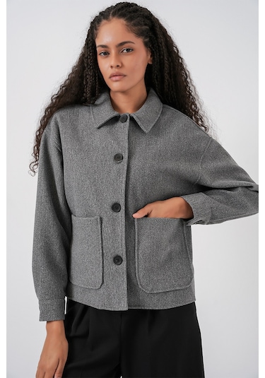 0713 Kadın Kaşe Ceket - Gri Gri