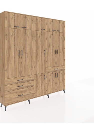 Arges Dolap 8 Raflı 4 Çekmeceli 3 Askılı 220x30x243 Çam-çam/çam Atlas Çam/atlas Çam