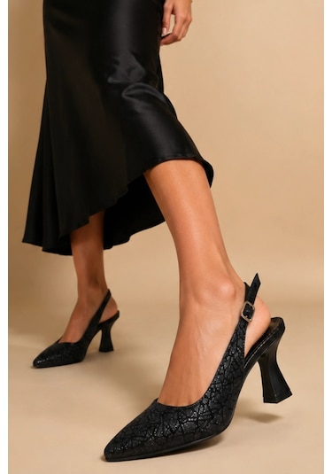 Sovenso Aura Suni Deri Taşlı Sivri Burunlu Siyah Stiletto