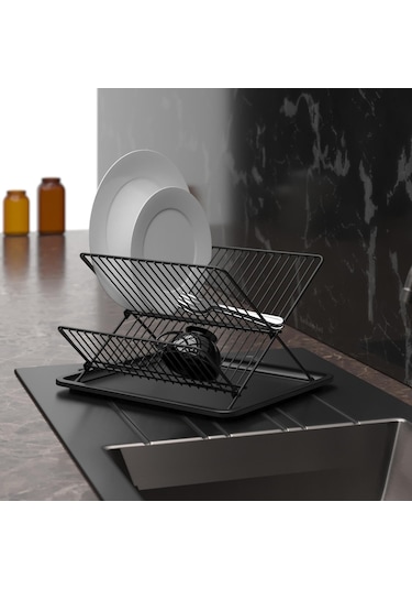 Teknotel Tek Katlı Tabaklık Bulaşıklık Mat Siyah Kb004