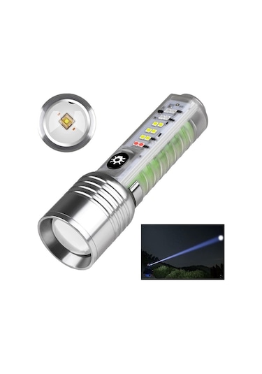 Profesyonel Tg Led Güçlü 8 Modlu Type-C 1000 Lümen Polis Çakarlı Şarjlı - El Feneri Çok Renkli