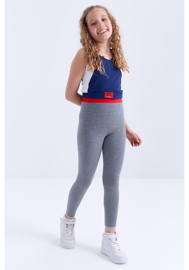 Tommylife Tommy Life Gri Melanj Yüksek Bel Dar Paça Kız Çocuk Tayt - 75047 Gri Melanj