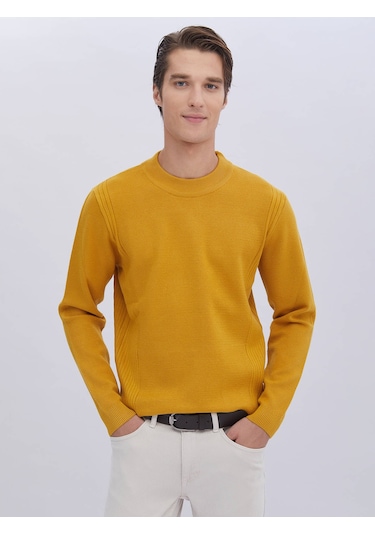 Kip Sarı Yarım Balıkçı Yaka Desenli Triko Çok Renkli