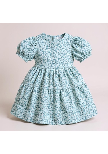 Çiçekli Kız Çocuk Elbise St08987 Yeşil