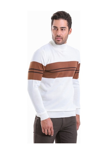 Hatemoğlu Erkek Beyaz Regular Fit Yünlü Desenli Balıkçı Yaka Tri Beyaz (556720123) Beyaz