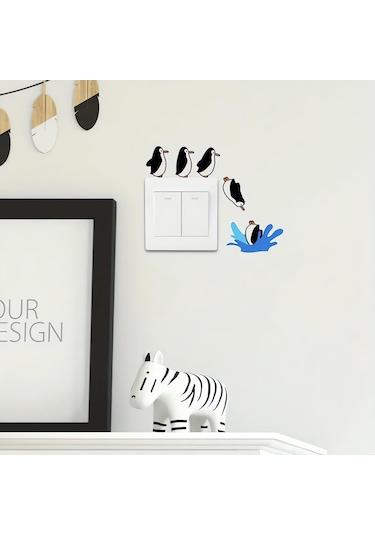 Cajuart 5 Parça Suya Dalan Penguenler Ahşap Priz Anahtar Sticker Modern Dekor Süs