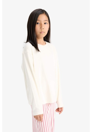 Defacto Kız Çocuk Pijama Takımı Uzun Kollu Üst Çizgili Uzun Alt D1068a825wnbr277 Bordo