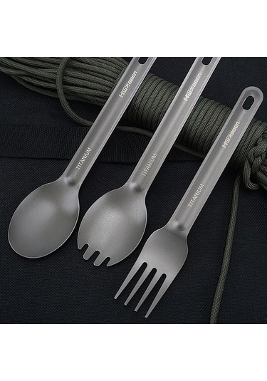 Yuntech01 Kampçılar İçin Pratik Ve Hafif Titanyum Çatal Kaşık 16cm, 12g Gri