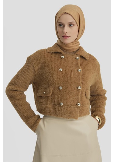 Armine Tüylü Triko Ceket 24k5718 Camel