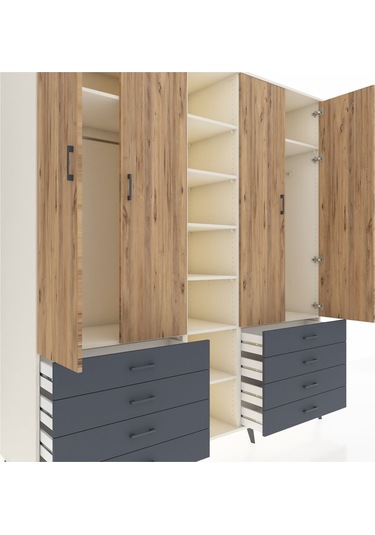 Kronos Dolap 10 Raflı 8 Çekmeceli 2 Askılı 220x59x243 Aytaşı-çam/antrasit Atlas Çam/antrasıt