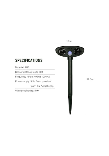 Aubyhe Güneş Enerjili Dış Mekan Ultrasonik Hayvan Kovucu - Pır Sensörlü, 400-1000hz Sıcaklık Algılayıcı Fare Ve Haşere Uzaklaştırıcı