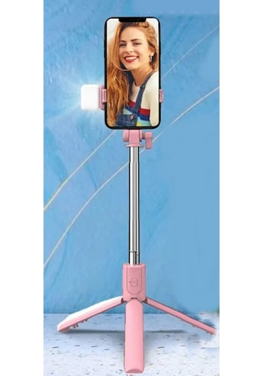 S03 Led Işıklı Tripod Bluetooth Kumandalı 3in1 Selfie - Pembe