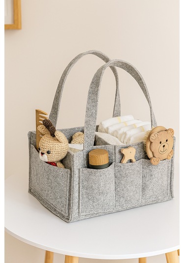 Yunusoğlu Home Anne Bebek Keçe Bakım Çantası Yenidoğan İçin Organizer Düzenleyici Çok Amaçlı Gri