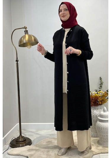 Manolya Siyah Triko Hırka Çok Renkli