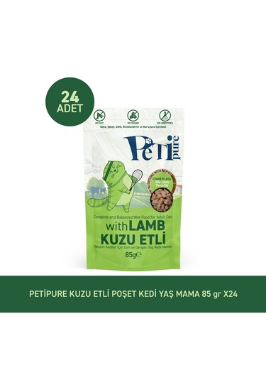 Kuzu Etli Yaş Kedi Maması 85 Gr X 24 Adet Jöle İçinde Parça Etli - Yetişkin Kedi