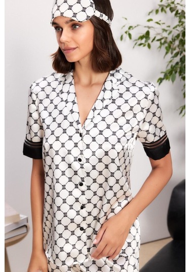 Pierre Cardin Saten Biyeli Kadın Pijama Şort Takımı 1305 Siyah Siyah