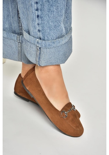 Fox Shoes R667001402 Taba Hakiki Deri Süet Kadın Babet Taba
