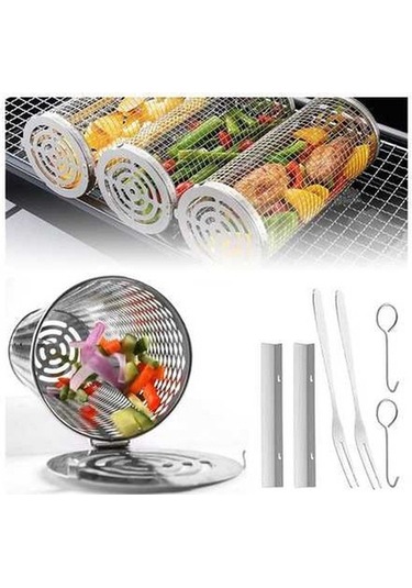 Fortunelane Büyük Boy Paslanmaz Çelik Bbq Seti - 8 Parça, Pratik Mangal Kafesi