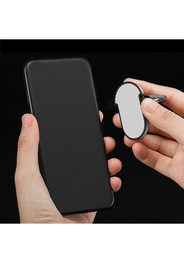 2 İn 1 Cep Telefonu Braketi Tutucu Standı 360 Derece Parmak Yüzük Araç Telefonu Montaj Standı İphone İçin Hava Firar Siyah + Siyah