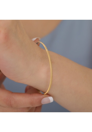 14 Ayar Mikron Altın Kaplama İnce Ray Desenli Ajda Gümüş Bilezik - Bv00112 Altın