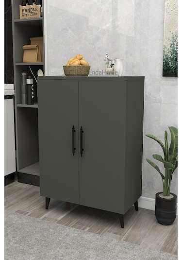 6 Raflı 4 Kapaklı Çok Amaçlı Dolap Beyaz - Koyu Gri Çok Renkli