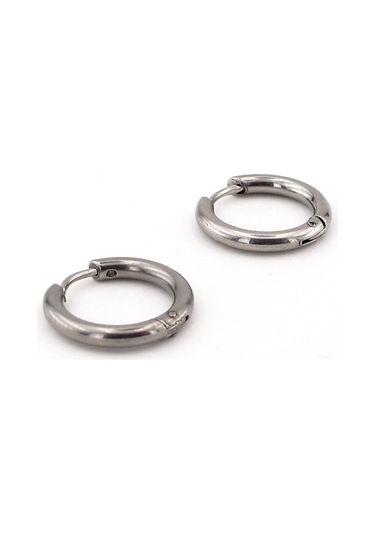 Yuvarlak Hatlı Gümüş Renk Çelik Halka Unisex Küpe E929