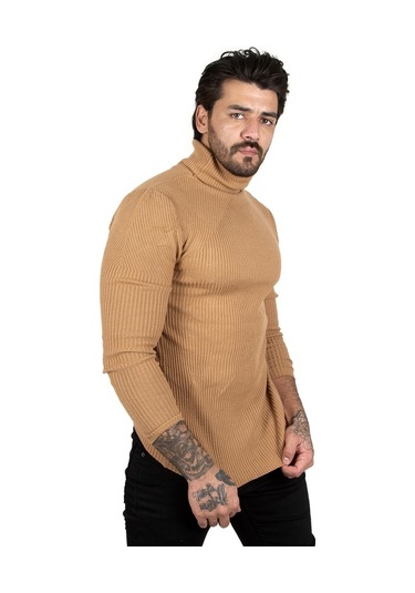 Deepsea Erkek Sütlü Kahve Balıkçı Yaka Örme Kazak 2100016