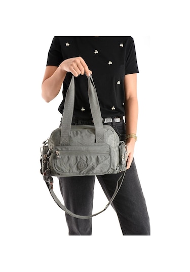 Omuz Çantası Çok Cepli Hafif Klinkır Kumaş 30 20 Cm Çapraz Askılı Postacı Çanta Kol Çantası Gri