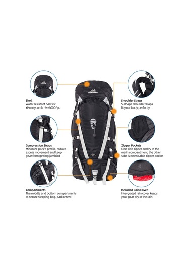 Quickup Hiking Sırt Çantası 65 Litre-siyah Siyah