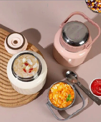 Çelik Mama Termosu Sıcak Veya Soğuk Yiyecekler İçin Öğle Yemeği Termosu 500 Ml Pembe