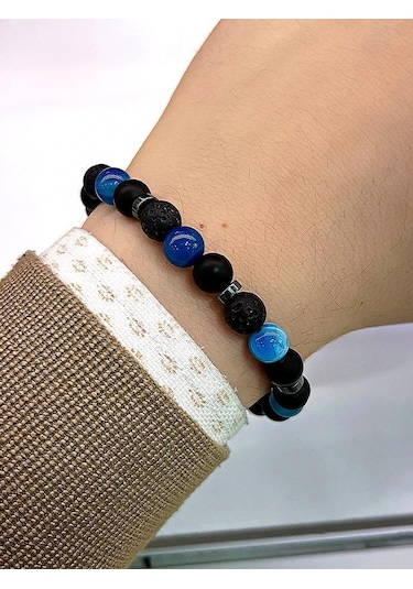 Nursaat 3'lü Doğal Taş Unisex Tılsım Bilekliği Azurit,Hematit, Kristal Kuvars Taşı Doğaltaş Bileklik Çok Renkli