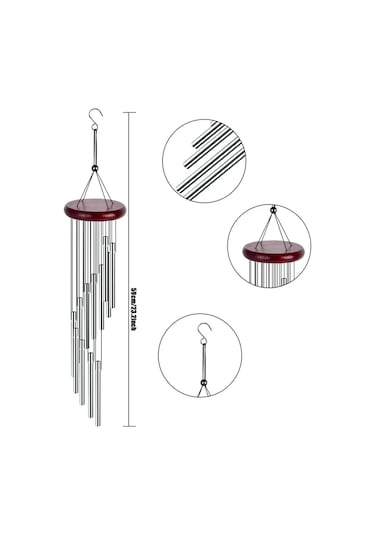Geeksen "12 Borulu Metal Bahçe Rüzgar Çanı - Ahşap Ve Alüminyum Melodik Dekor"