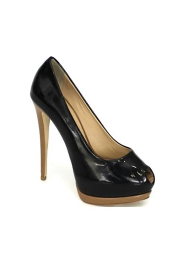 Platform Yüksek Topuk Siyah Rugan-hakiki Deri Ayakkabı Siyah