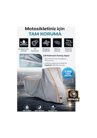 Arora Cg 150 Gri-turuncu Dikişli Kilitli Motor Brandası