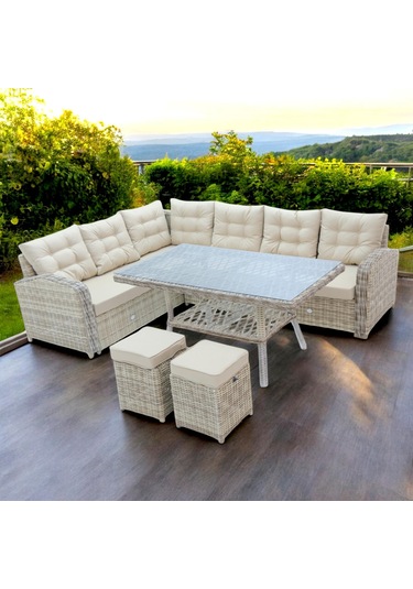 Riserva Rehome Rattan 2 Puflu Bahçe Köşe Takımı 606 Krem