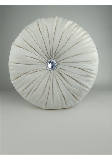 Mrs.gugar Lux Kadife Yuvarlak Taşlı Yastık Krem