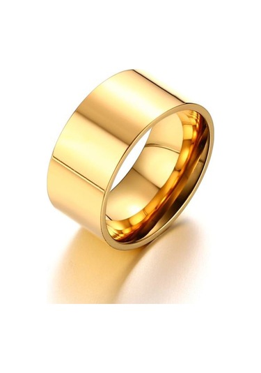 Chavin 10 Mm. Geniş Gold Sarı Bayan Erkek Çelik Alyans Yüzük Dt02 Altın