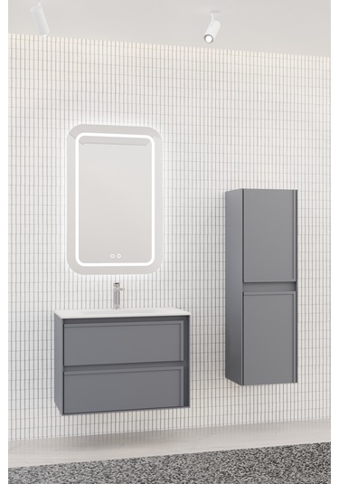 Elisa 80 Cm Banyo Dolabı - Antrasit Boy Dolap Dahil Antrasit