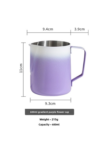 Reedark 304 Paslanmaz Çelik Renkli Gradient Fincan, Ev Ve Café İçin Kahve Çiçeklendirme, Süt Köpük Hazırlama Aleti 600ml Mor Diğer