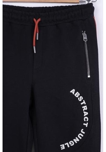 Erkek Çocuk Beli Paçası Lastikli Yanlardan Fermuarlı Warm Eşofman Altı-13405-siyah Siyah